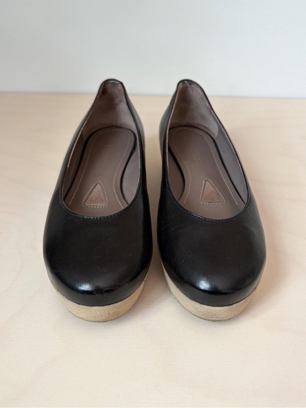 Jil Sander Black Leather Ballet Flats with Mini Flatform Crepe Sole
